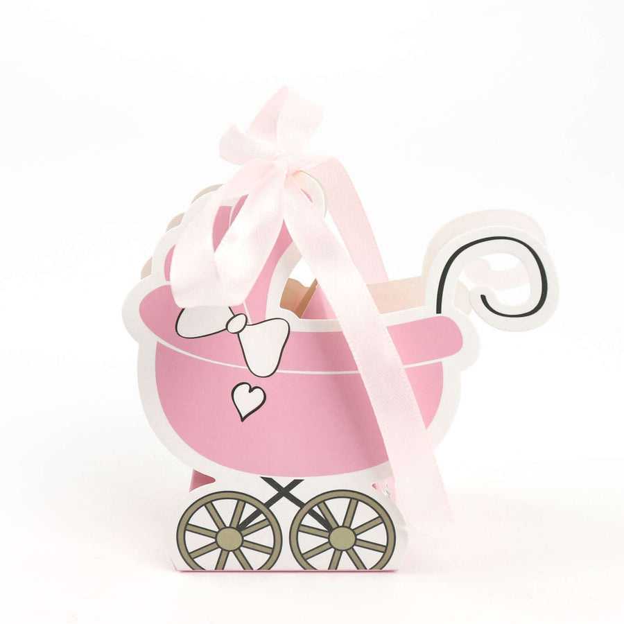 Vibrant pink baby stroller favor box for baby shower candy and gift packaging