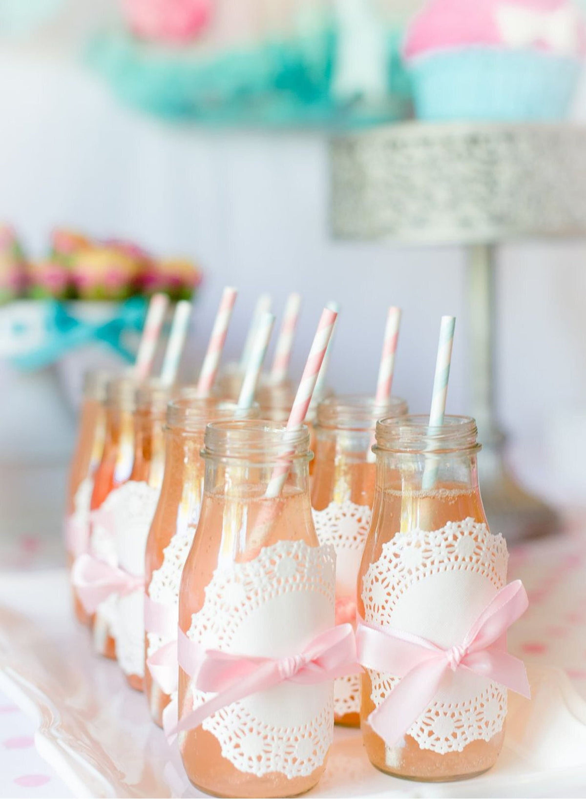 Vintage Glass Milk Bottles with Striped Paper Straws – Milk & Cookies Dessert Table Kit