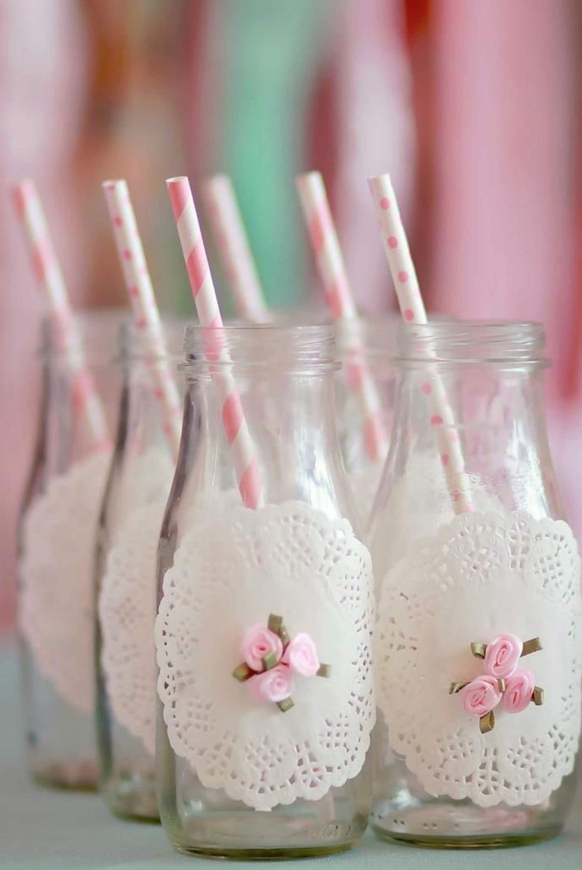 Vintage Glass Milk Bottles with Striped Paper Straws – Milk & Cookies Dessert Table Kit