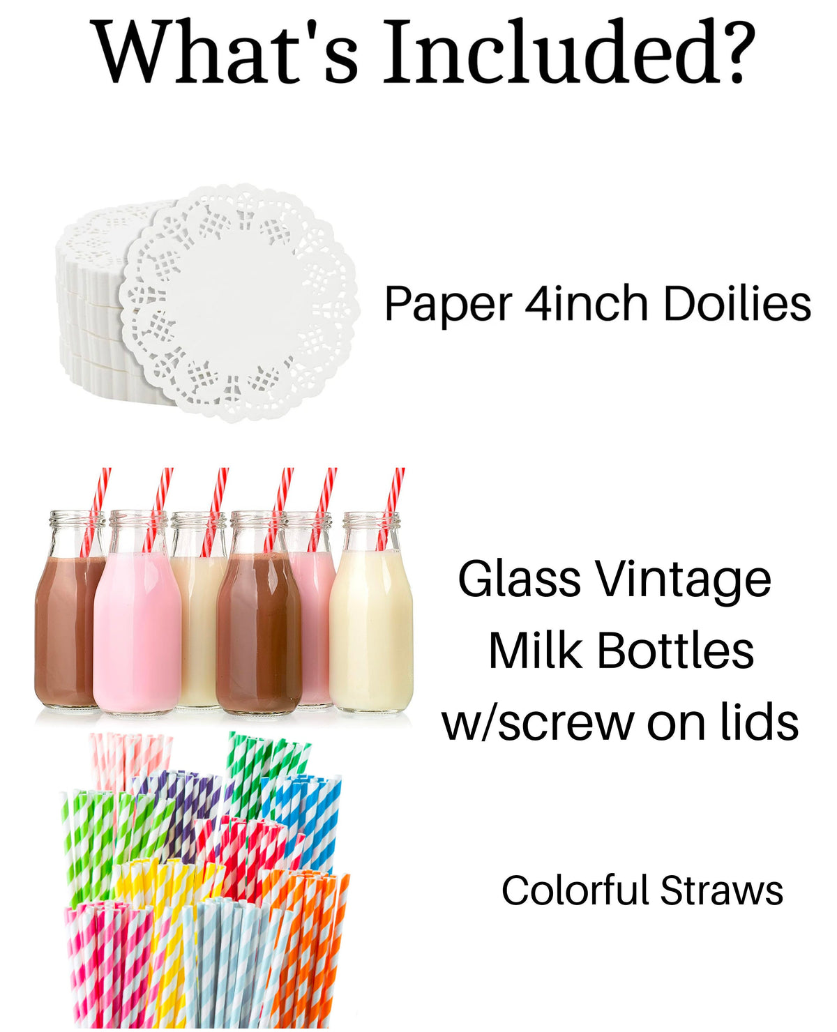Vintage Glass Milk Bottles with Striped Paper Straws – Milk & Cookies Dessert Table Kit