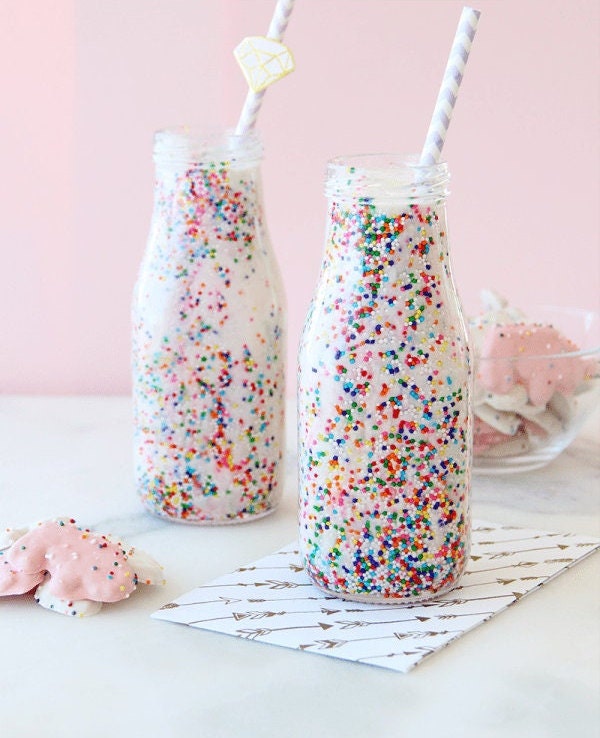Vintage Glass Milk Bottles with Striped Paper Straws – Milk & Cookies Dessert Table Kit