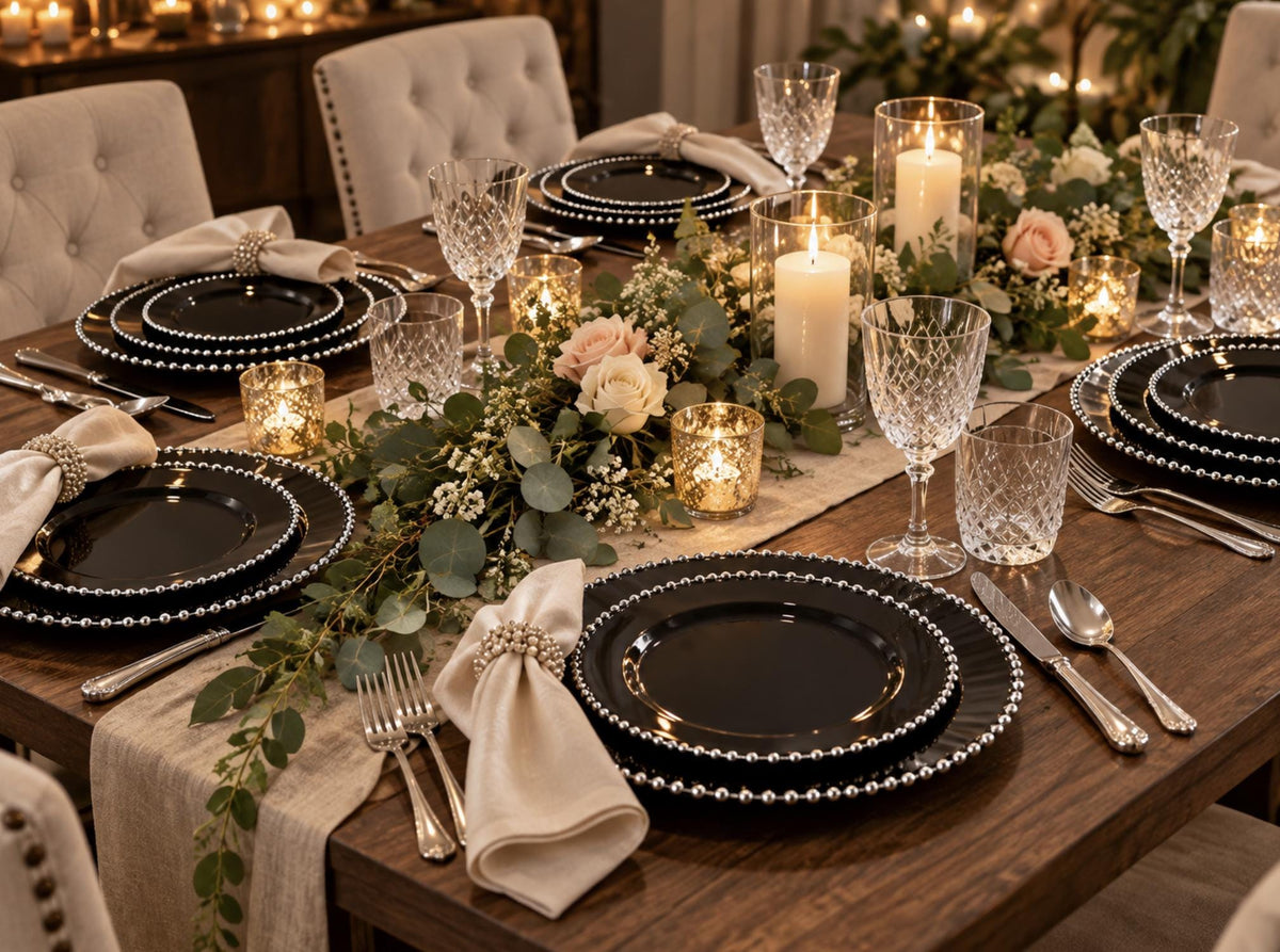 10 - Pack Beaded Rim Round Fancy Disposable Plates - Pretty Party Boxx