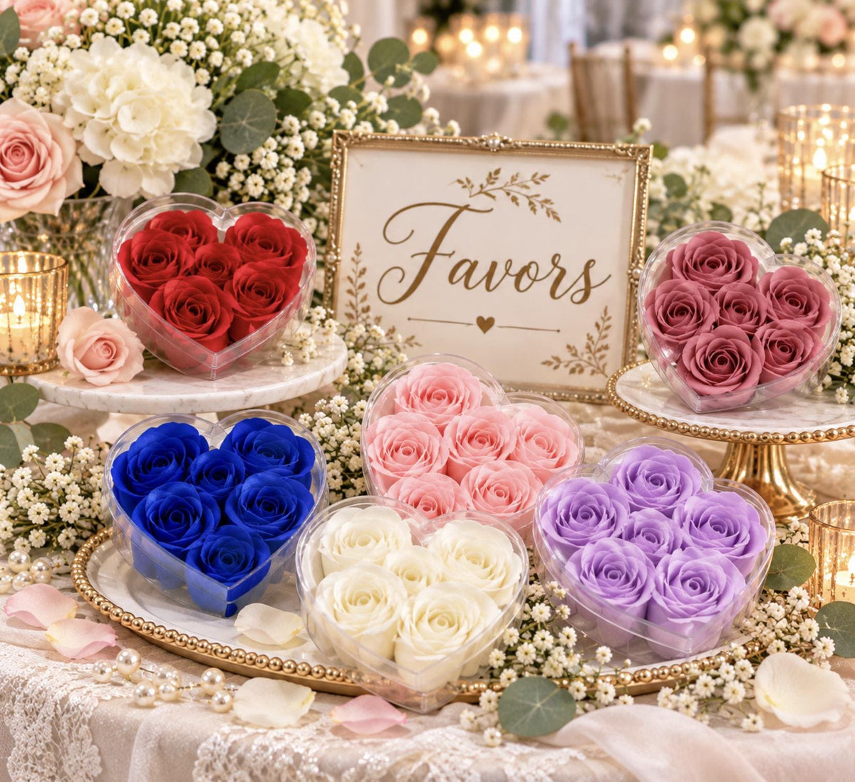 4 - Pack White Scented Rose Soap Heart - Shaped Party Favors with Gift Boxes & Ribbon – Perfect Wedding & Event Decorations