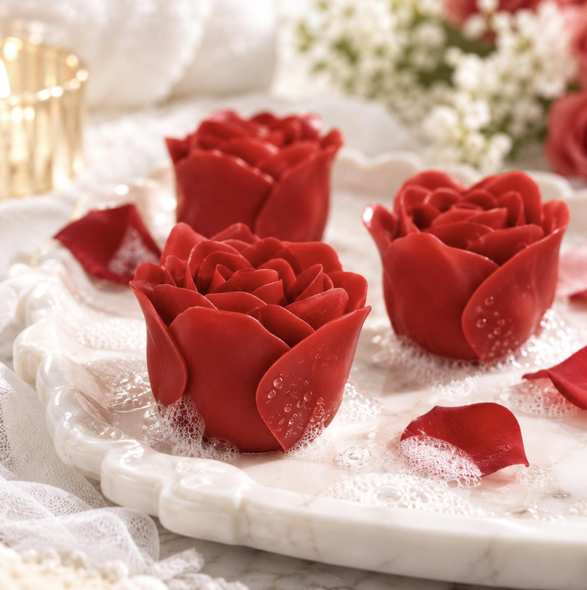4 - Pack White Scented Rose Soap Heart - Shaped Party Favors with Gift Boxes & Ribbon – Perfect Wedding & Event Decorations