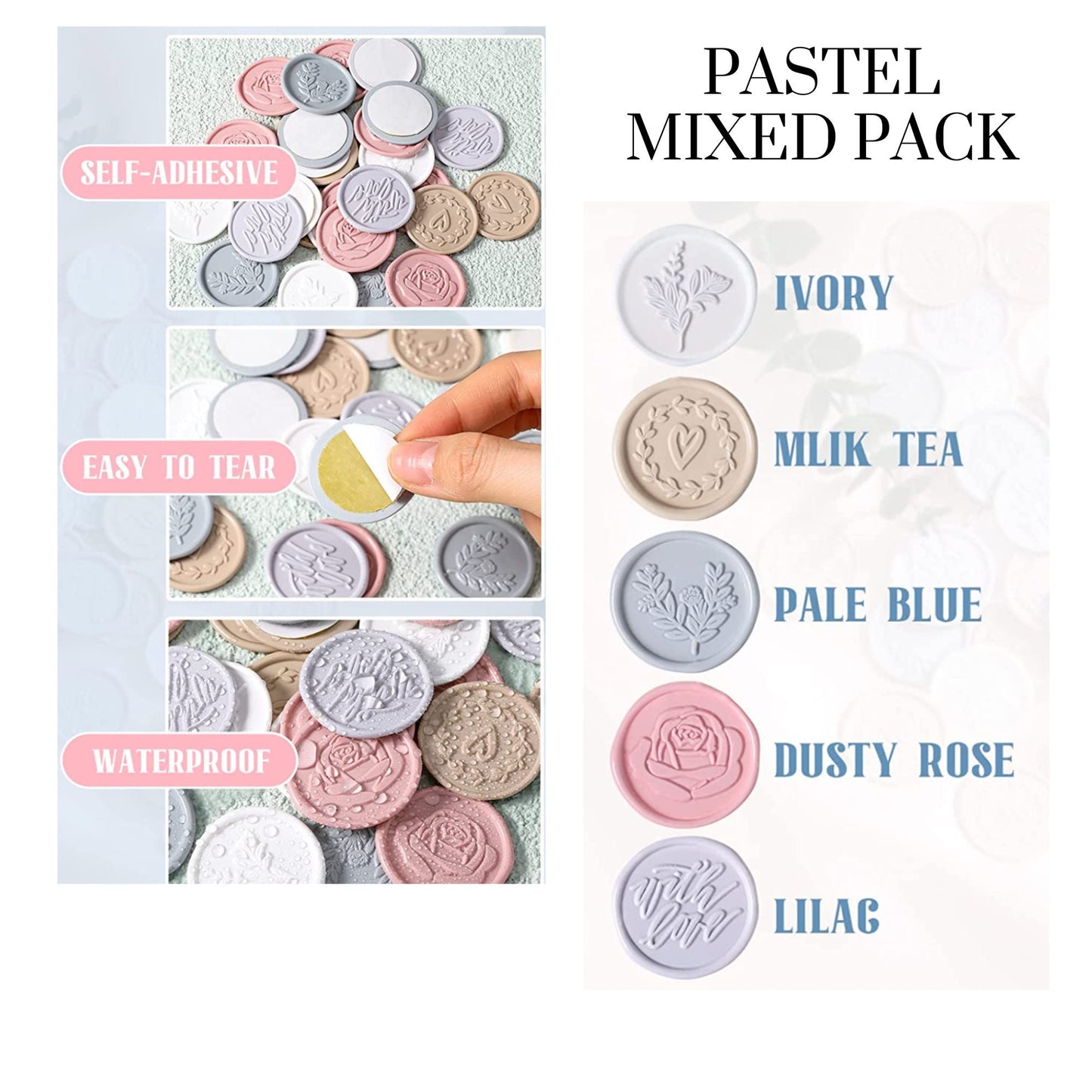 Wax Seal Stickers Pastel Blues Mixed