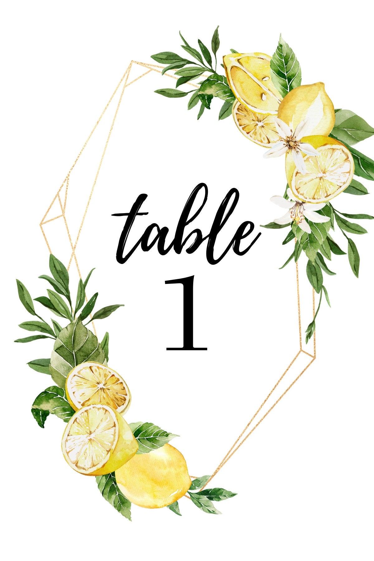Italian Lemon Themed Table Numbers 1-6 for Wedding, Bridal Shower