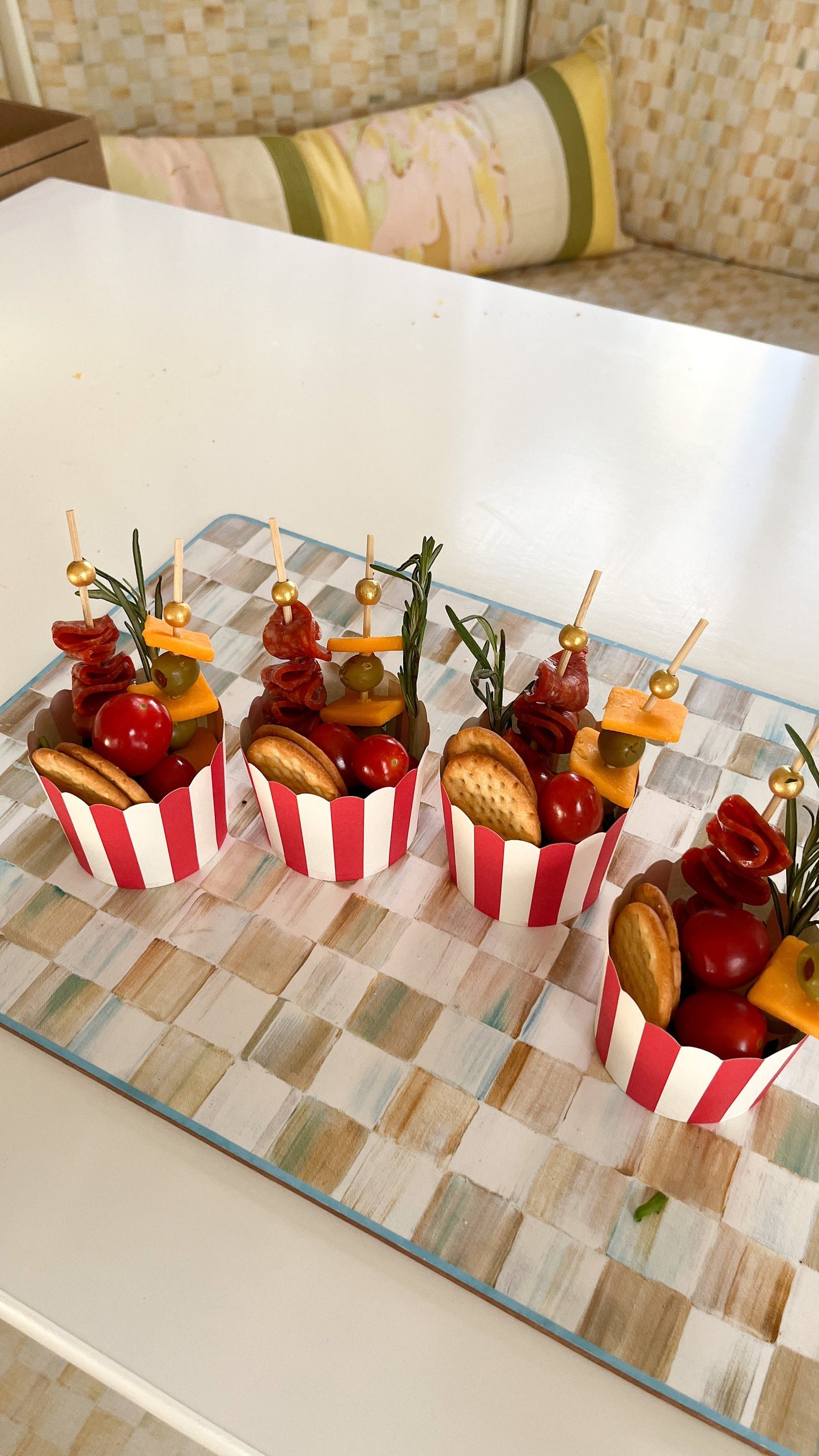 Striped Charcuterie Cups and Toothpicks Set