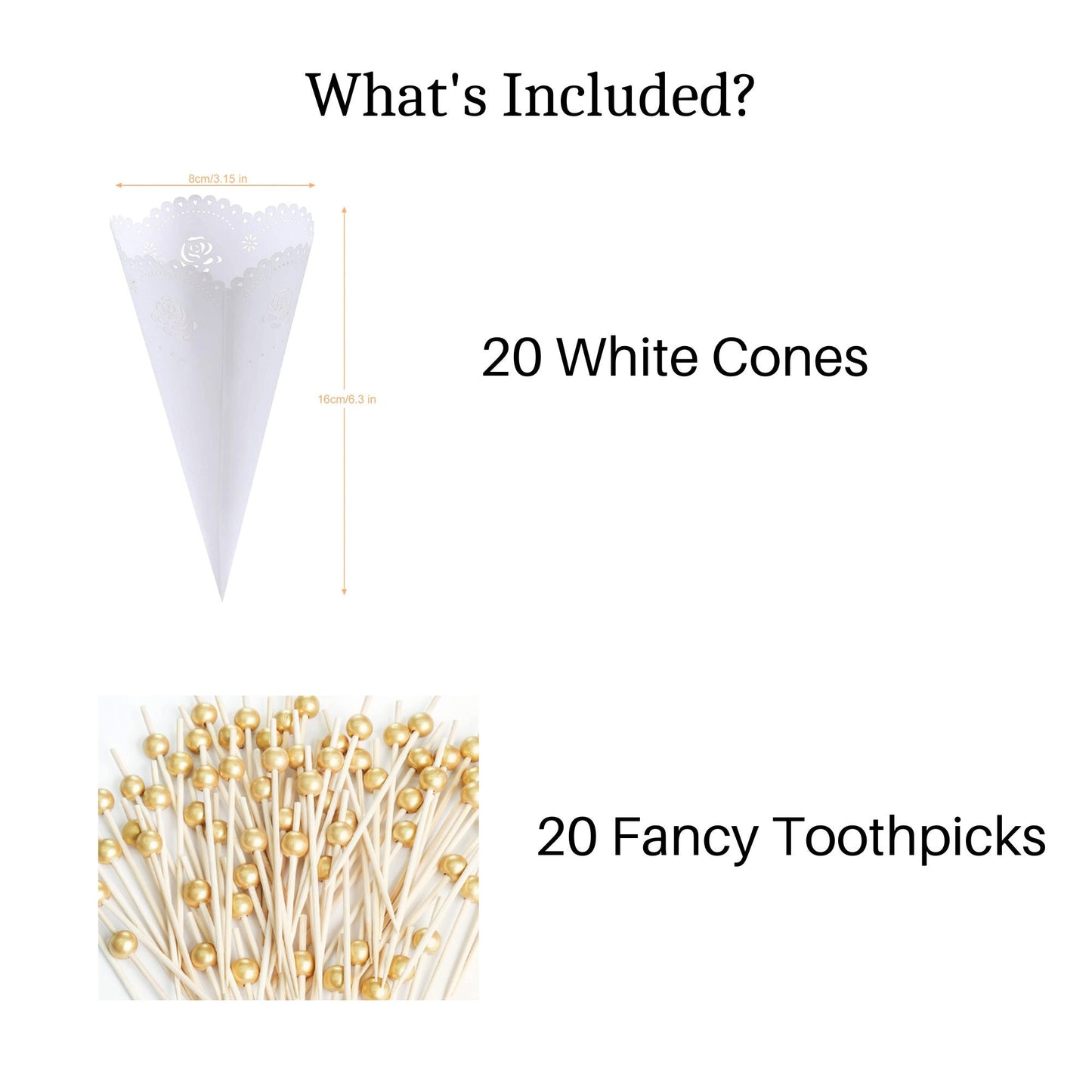 White Laser Cut Charcuterie Cones and Toothpicks Set