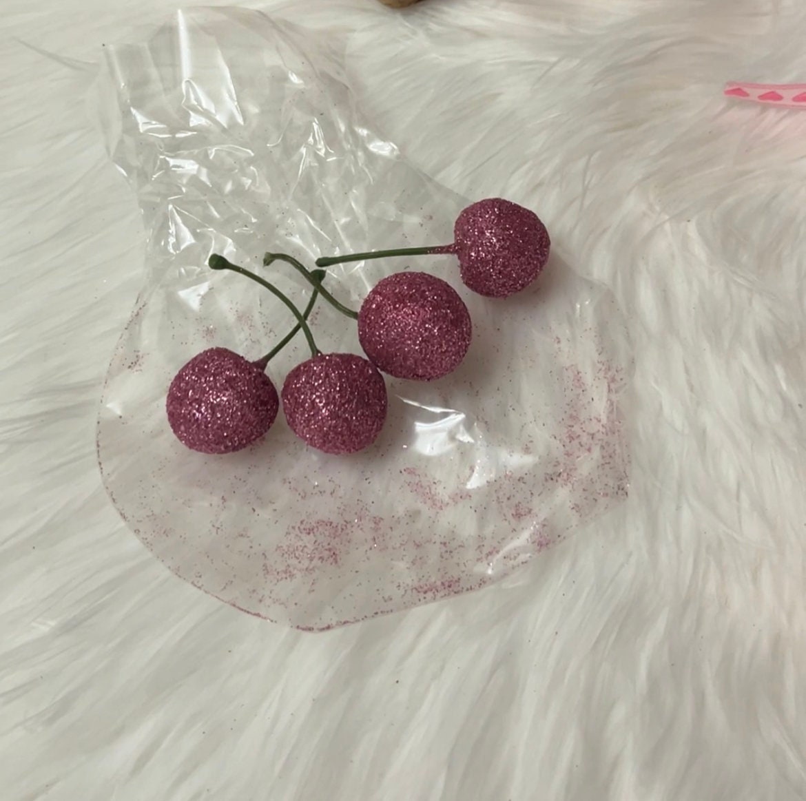 Pink Edible Glitter Faux Cherries