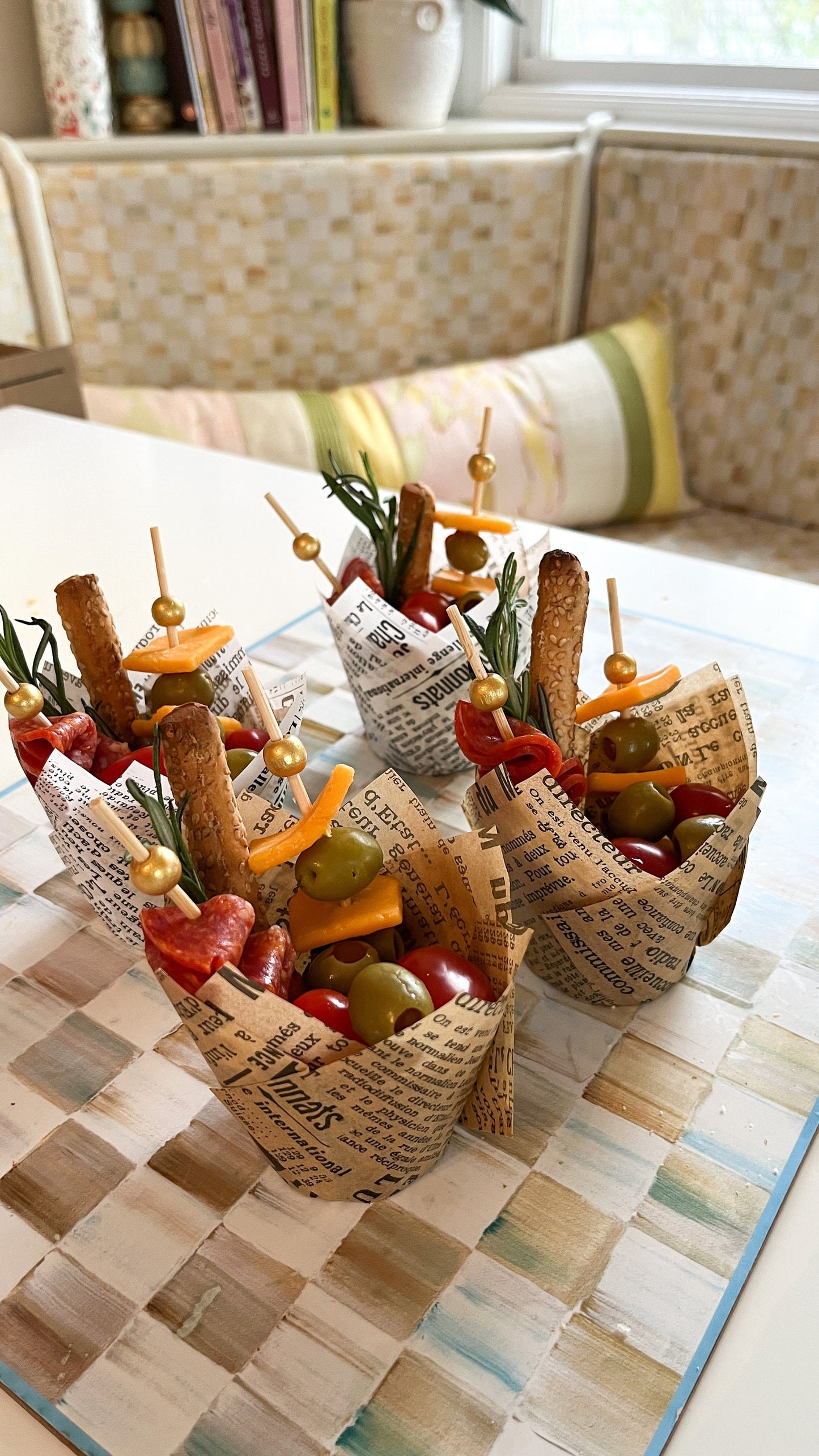 Newspaper Charcuterie Paper Cups and Toothpicks Set