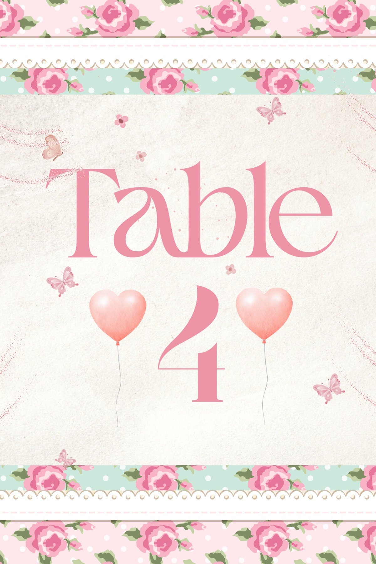 Pink Floral Table Number Signs 1-6 Digital Download