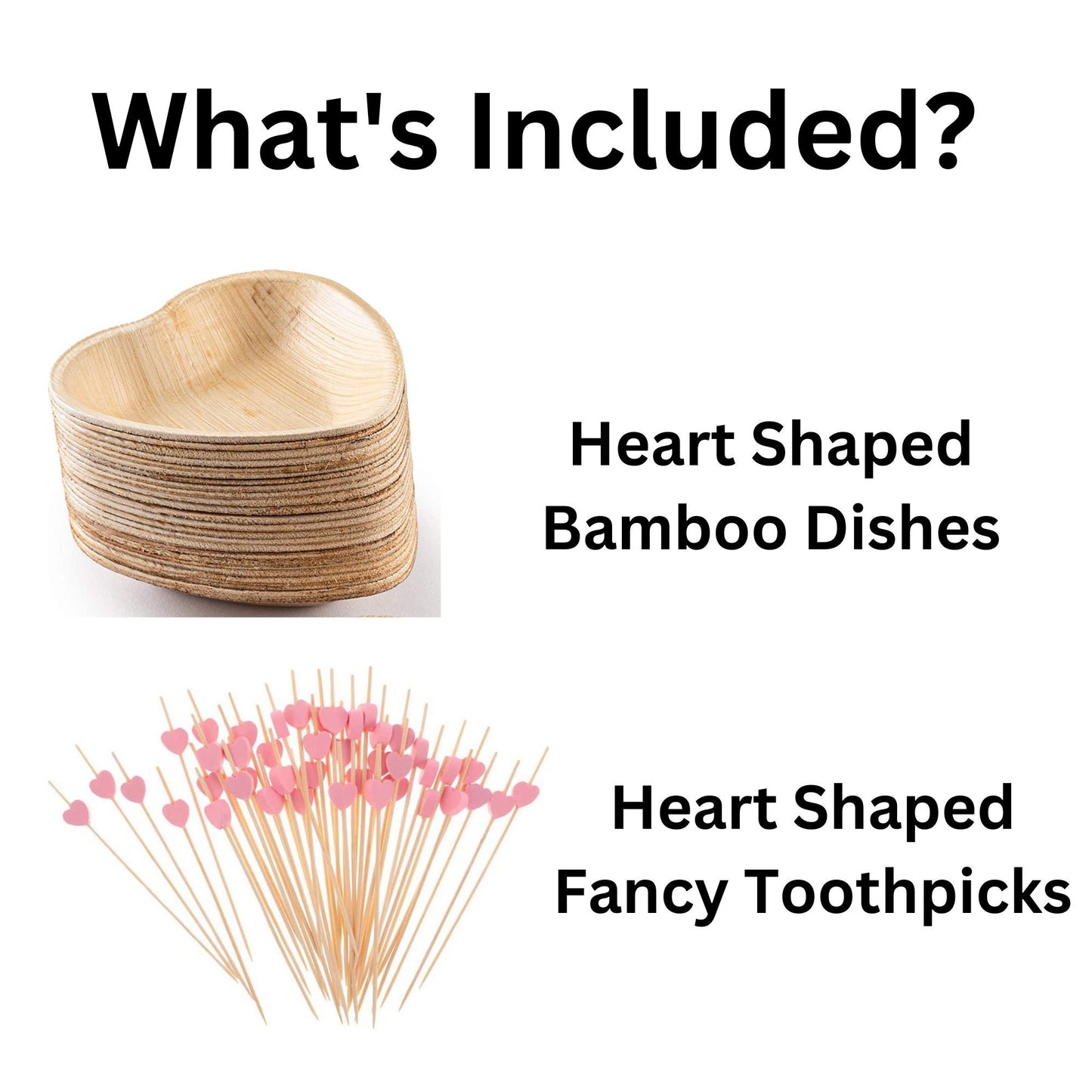 Heart Shaped Bamboo Charcuterie Plates with Fancy Toothpicks for Food Favor Dessert Display