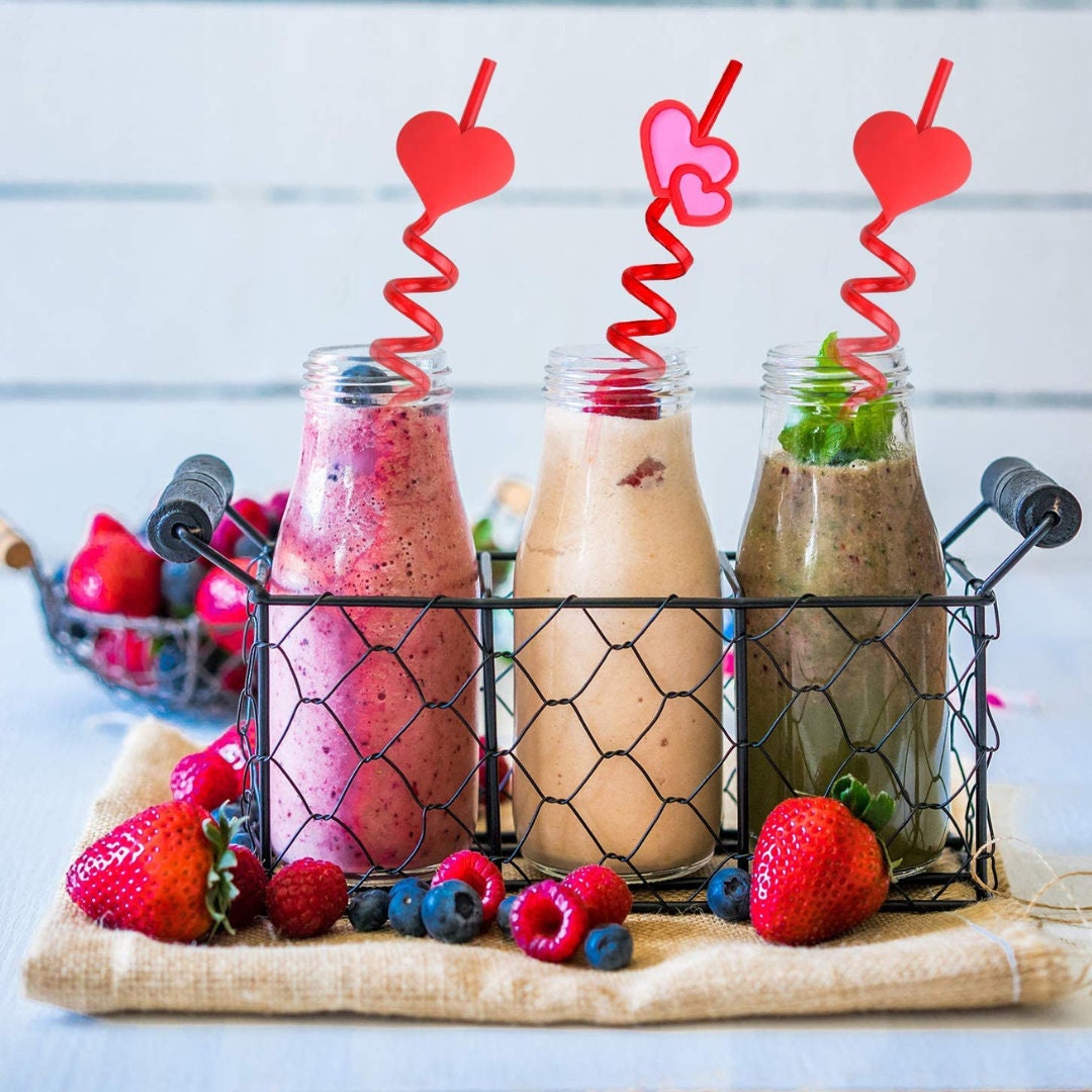 Red Heart Shaped Reusable Straws