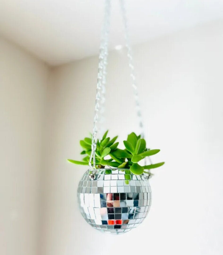 Hanging Disco Ball Planter or Utensil Holder