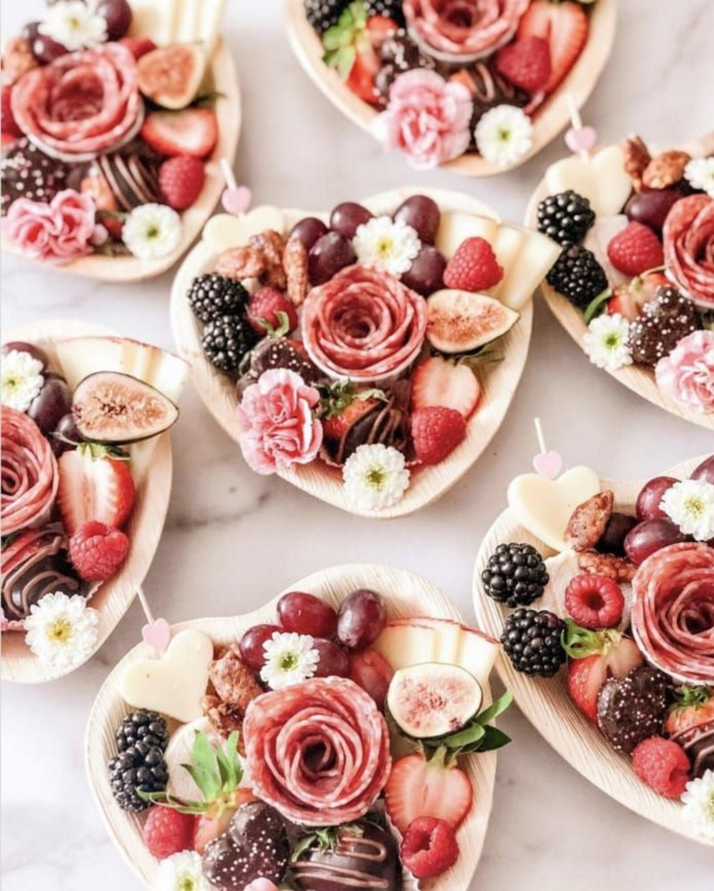 Heart Shaped Bamboo Charcuterie Plates with Fancy Toothpicks for Food Favor Dessert Display