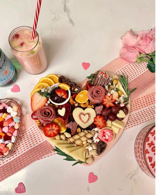 Heart Shaped Charcuterie Board with Fancy Toothpicks Set