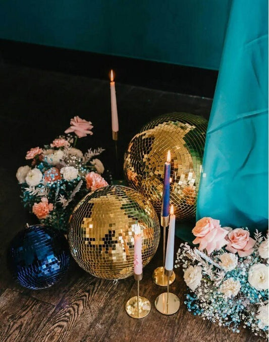 Mirror Disco Ball Gold Blue Pink Hanging Party Disco Ball w Attached String