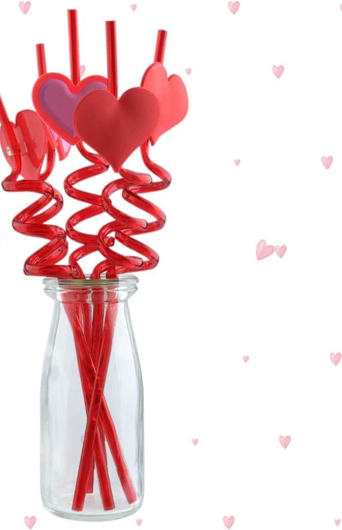Red Heart Shaped Reusable Straws