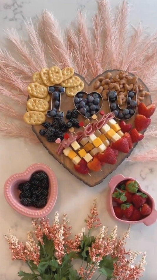 Heart Shaped Charcuterie Board with Fancy Toothpicks Set