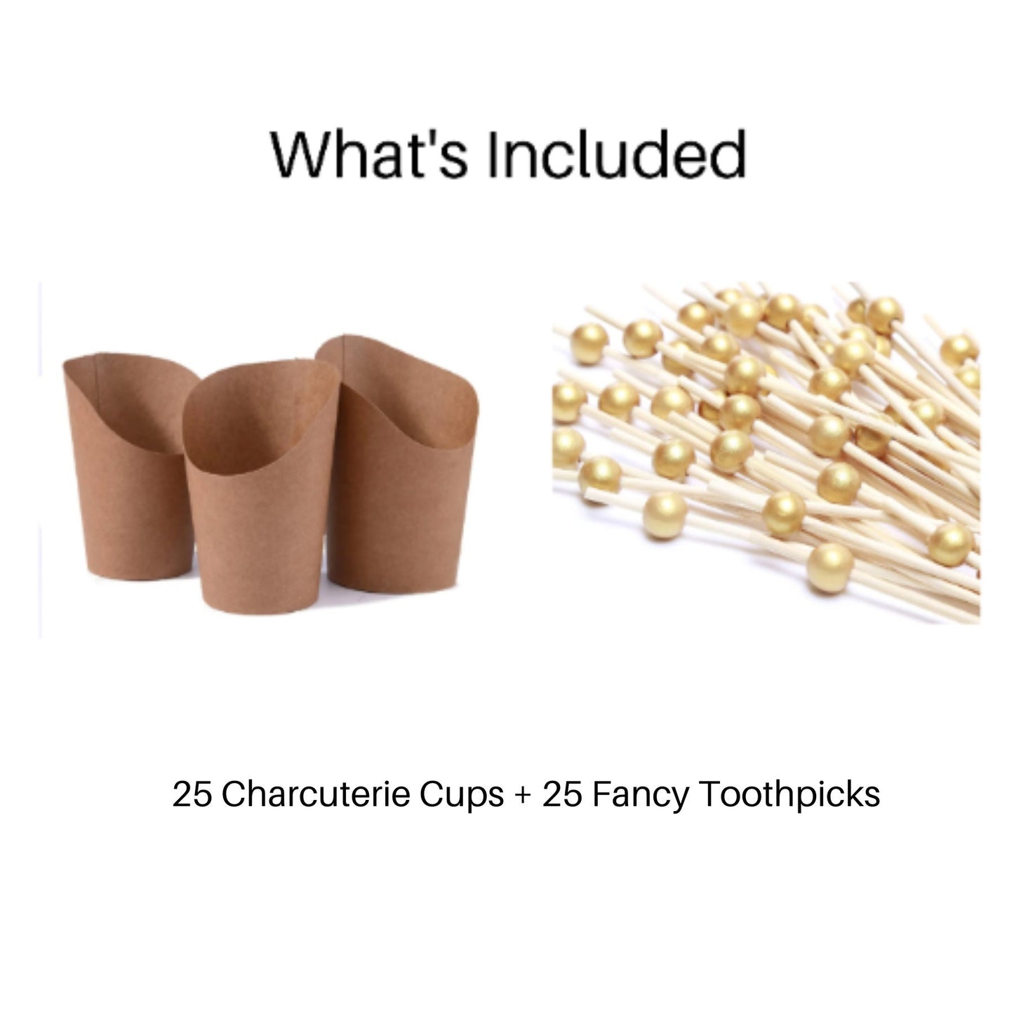Charcuterie Favor Cups and Toothpicks Set - 25 Cups / 25 Fancy Toothpicks - Individual Charcuterie Board Food Display for Appetizers and Snacks - Catered Event and Wedding Grazing Cup - DIY Charcuterie Cup Ideas