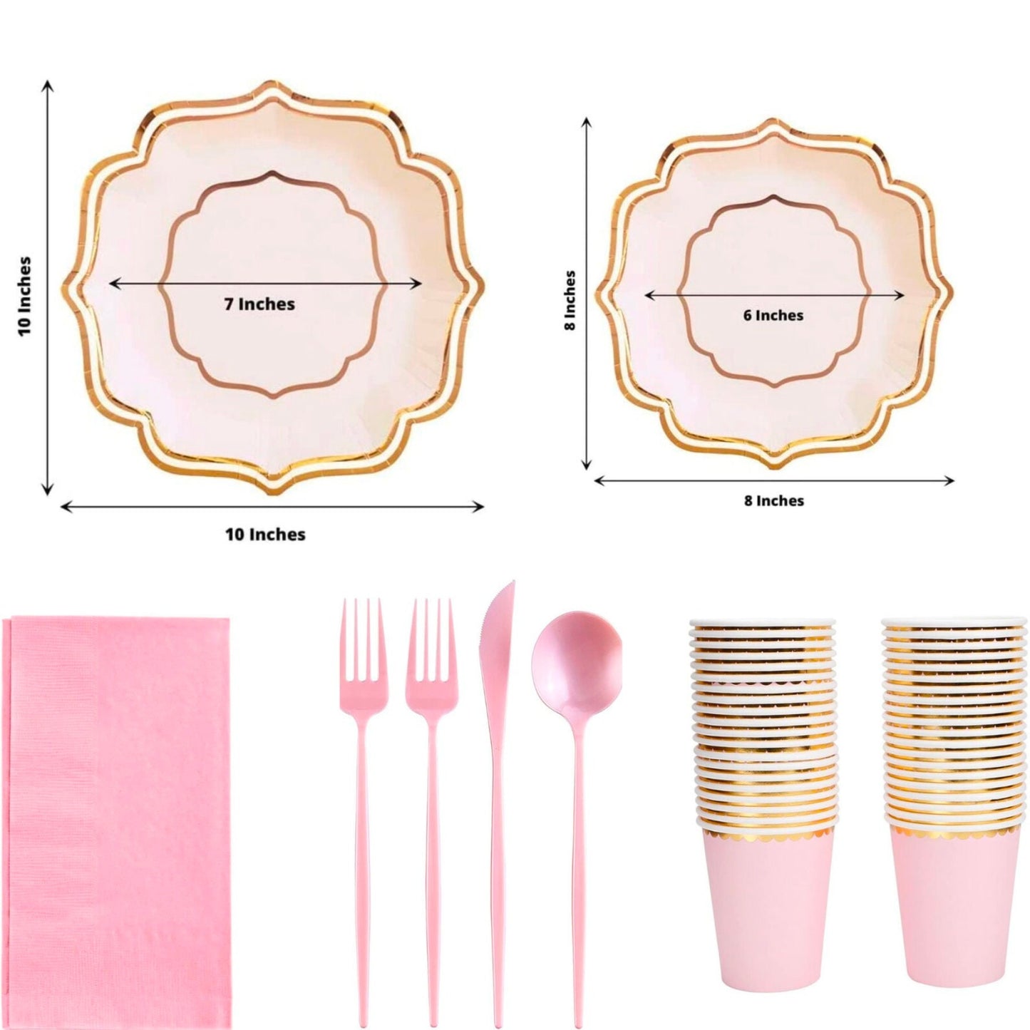 Love Shack Fancy Pink Gold Party Paper Plate Cups Napkins Cutlery Set