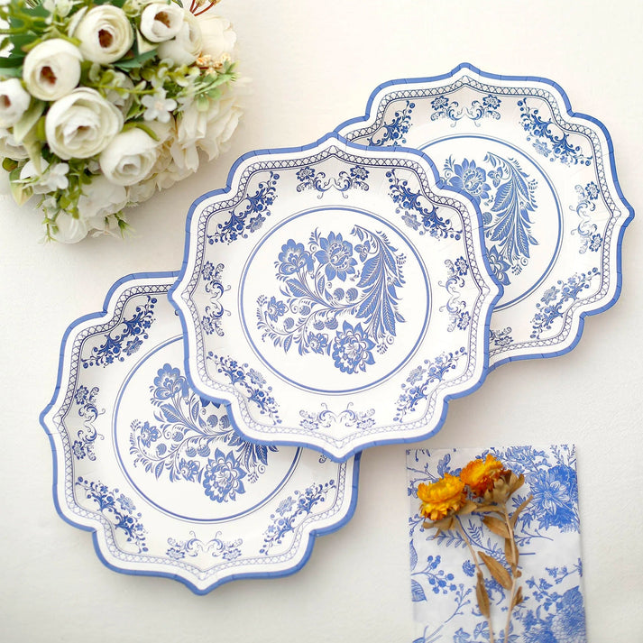 Paper Party Plates with Floral Chinoiserie Prints, chinoiserie blue floral wallpaper, floral chinoiserie blue, floral chinoiserie
