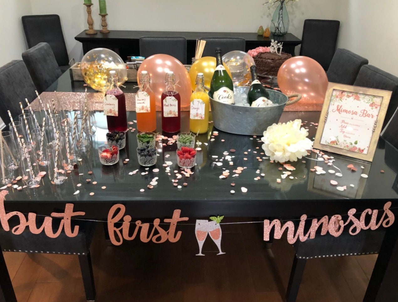  PRESTIGE Mimosa Bar Kit  Bubbly Brunch Decorations w/Greenery Mimosa  Bar Sign & Gold Banners. Classy Bridal Shower Decorations, Momosa Bar Baby  Shower Supplies, Rustic Birthday Party Brunch Decor Set 